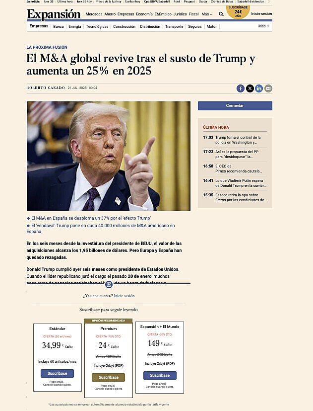 El M&A global revive tras el susto de Trump y aumenta un 25% en 2025